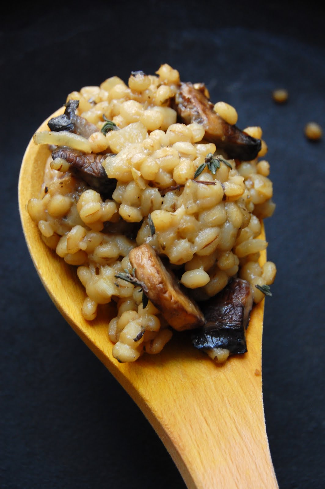 palate/palette/plate Mushroom Barley Risotto with Manchego & Thyme