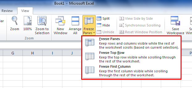 how to freeze selected cells in excel 2003