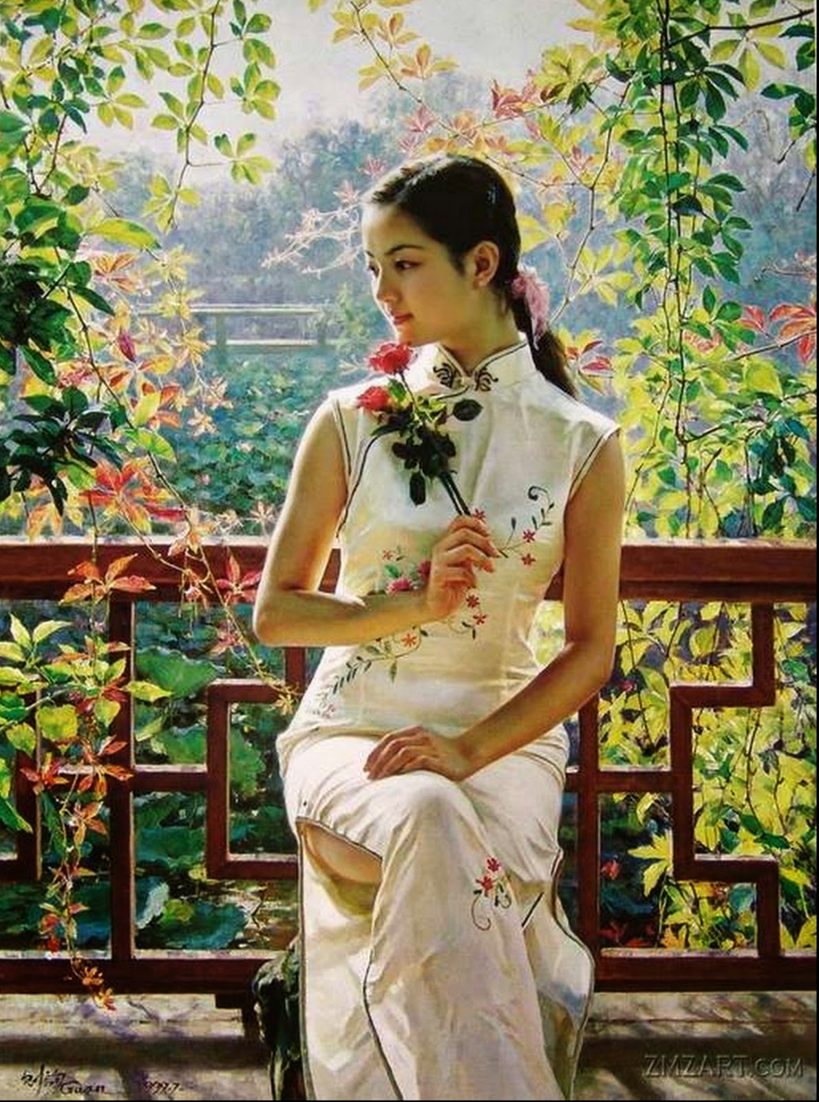 mujeres-chinas-en-cuadros-de-paisajes cuadros-de-mujeres-chinas-paisajes
