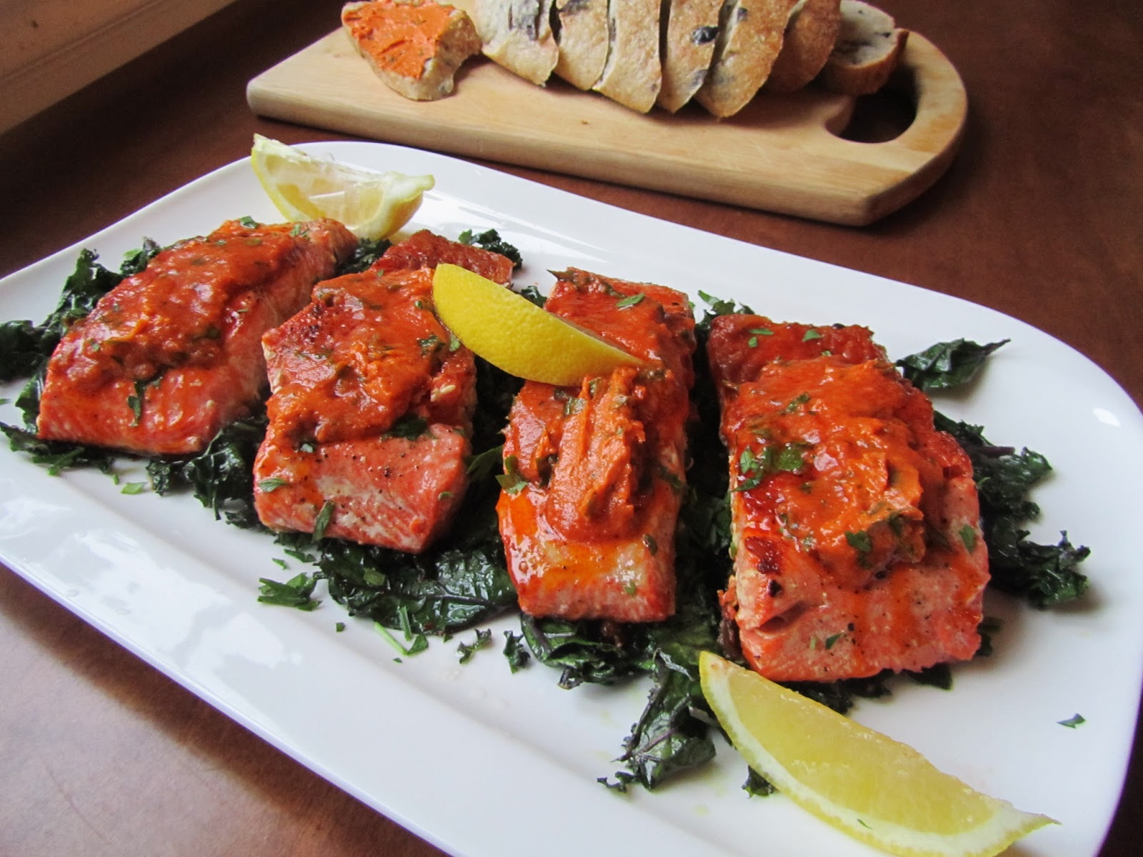 Loaves n Dishes TOMATO PARMESAN SALMON with SAUTEED KALE