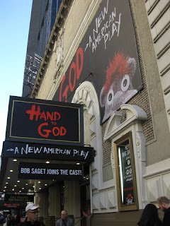 Booth Theatre marquee for Hand to God, New York, New York