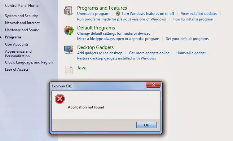 me think :): Java Control Panel icon gives "Application Not found" when