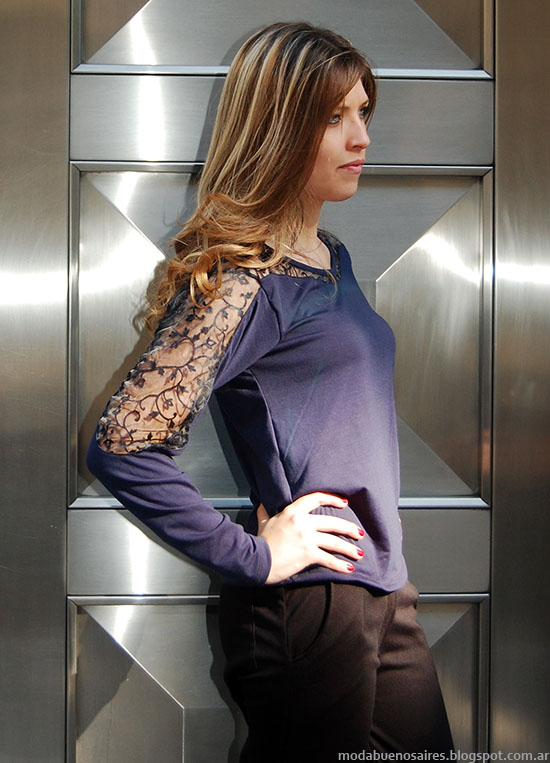 Moda invierno 2015 Mujer. Ropa de moda 2015, blusas con detalles de transparencias y encajes, diseño de autor argentina, Étnica.