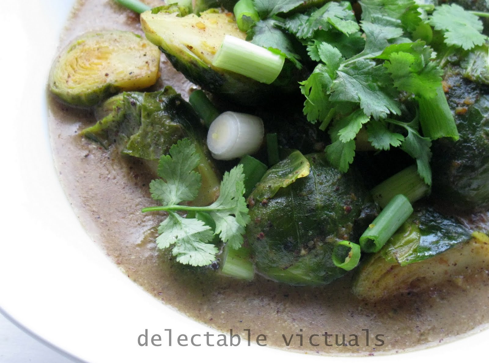 Delectable Victuals Brussel Sprouts in Spicy Coconut Cream Sauce