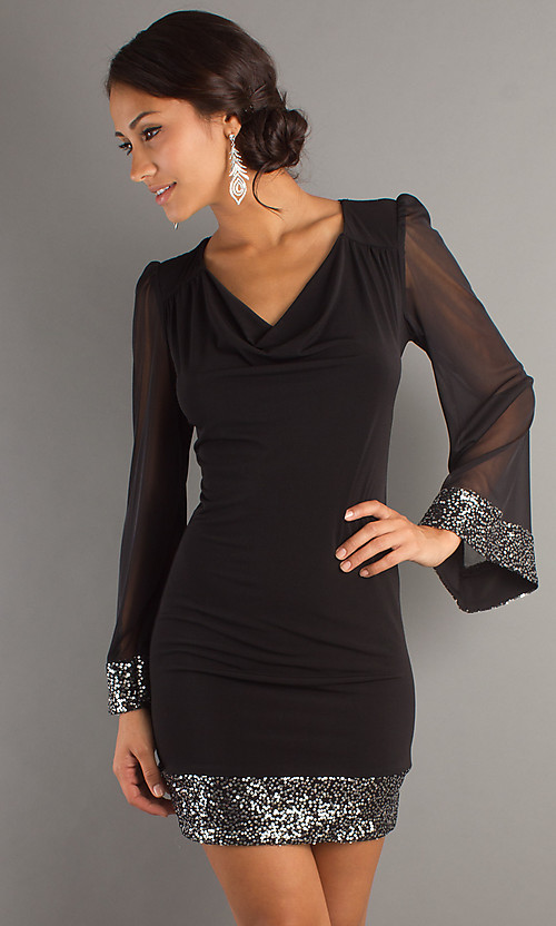 Sexy Long Sleeve Short Black Dress