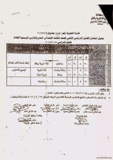 جداول امتحانات قنا كل الفرق اخر العام2015