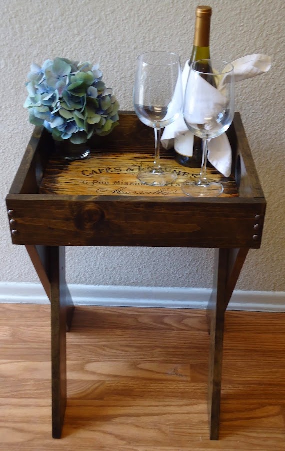 Side Table with French Typography Removable Tray - SOLD