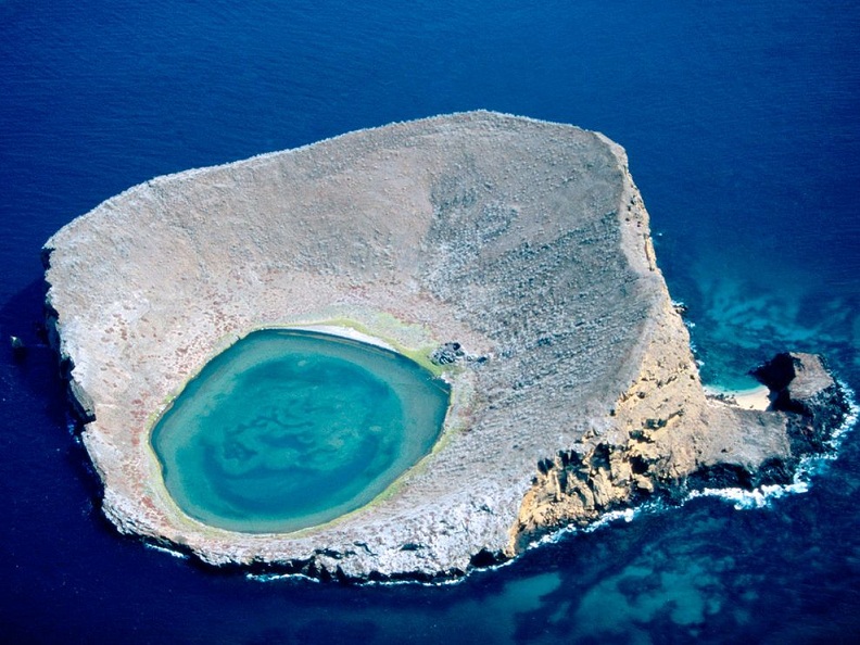  lagoon peers out from Rocas Baimbridgen in Ecuador's Galapagos Islands