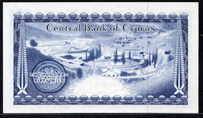 Cyprus 250 Mils bank note images of currency