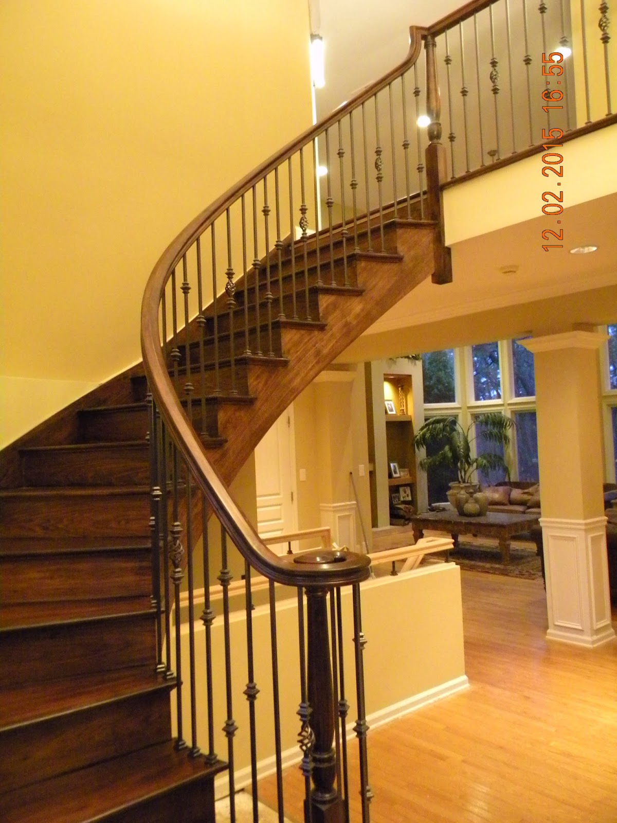 Wood Stairs and Rails and Iron Balusters Custom Curved Stair Medford NJ