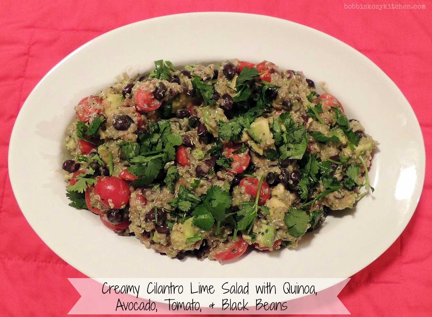 Creamy Cilantro Lime Salad with Quinoa, Avocado, Tomato, and Black