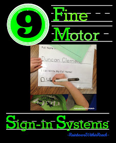 9 Examples of Fine Motor "Sign-in Systems" in Kindergarten and Preschool at RainbowsWithinReach