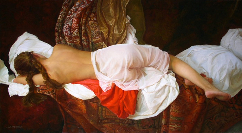 Голая жена на красном одеяле фото
