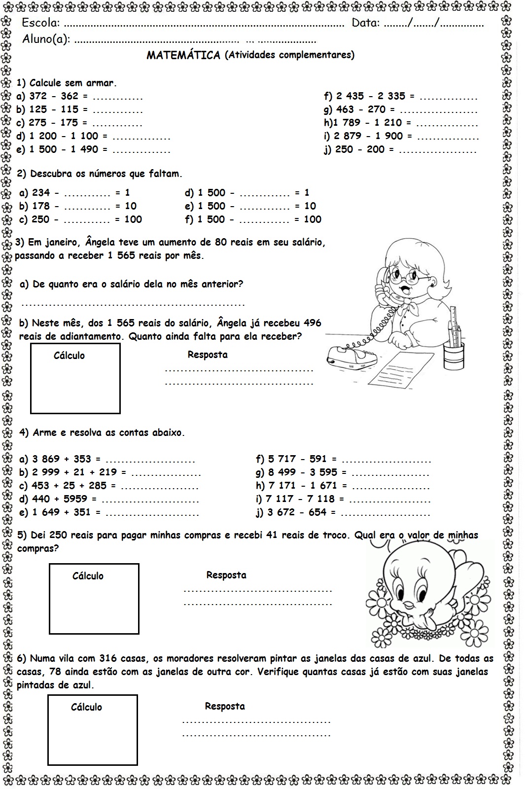 Problemas de Adição e Subtração - 4º Ano Ensino Fundamental