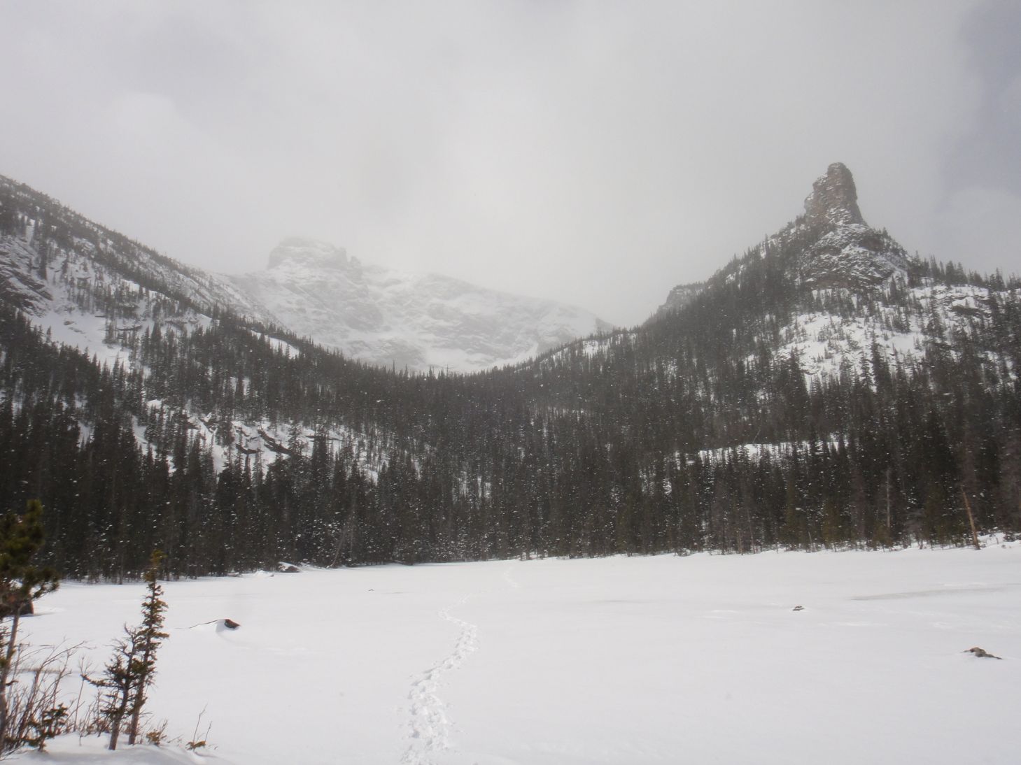 Hiking Rocky Mountain National Park Spruce Lake in the winter.