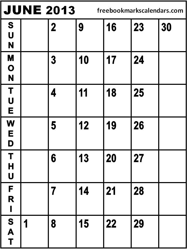 Calendar Template For June 2013