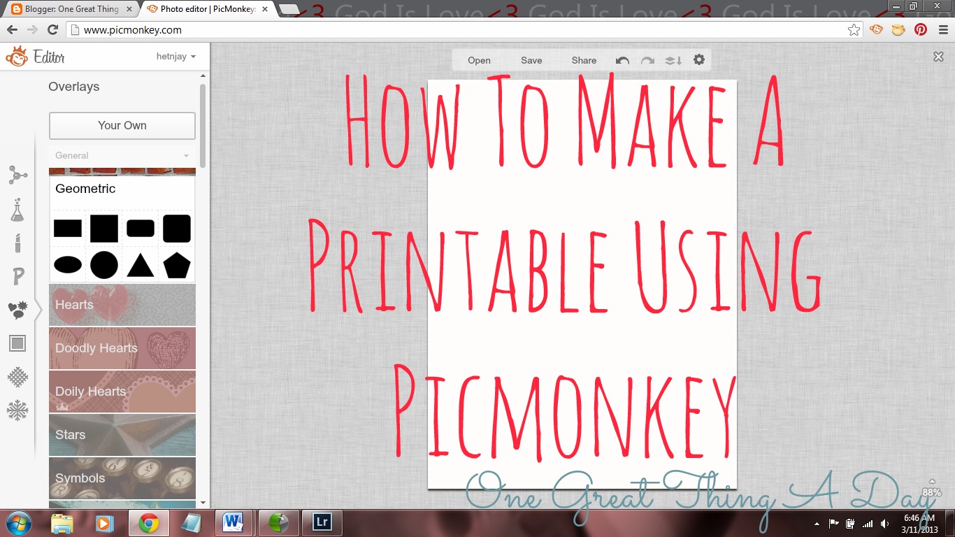 One Great Thing A Day Making A Printable Using Picmonkey