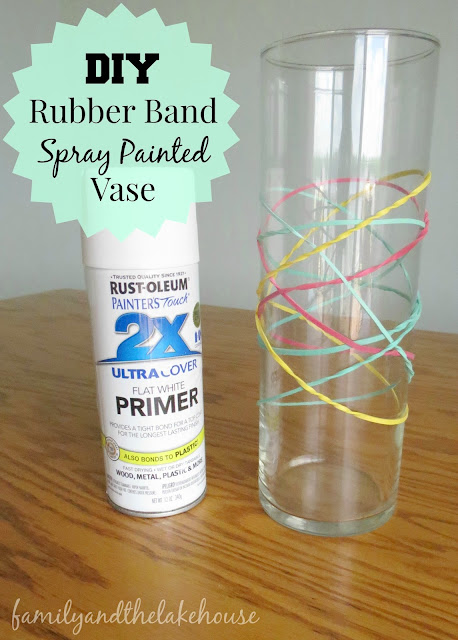 DIY - Rubber Band Spray Painted Vase - Family and the Lake House DIY - Rubber Band Spray Painted Vase - Family and the Lake House