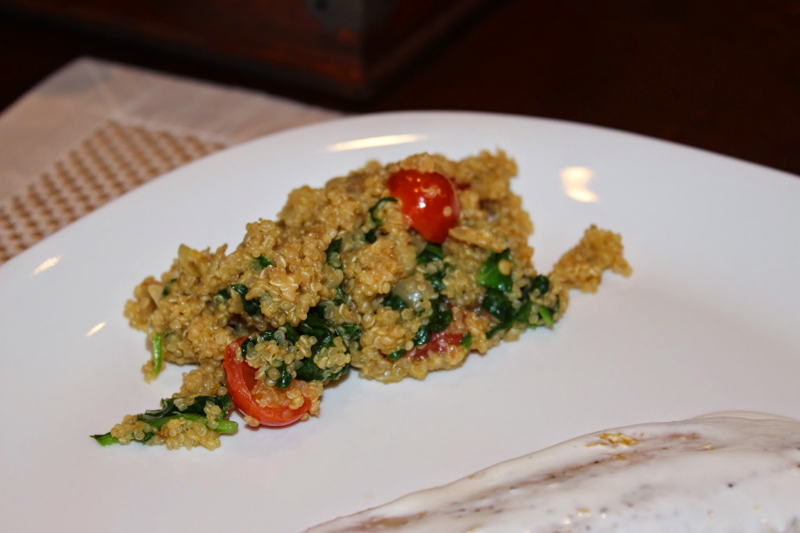 Kosher Kitchen Quinoa with Roasted Garlic, Tomatoes, and Spinach