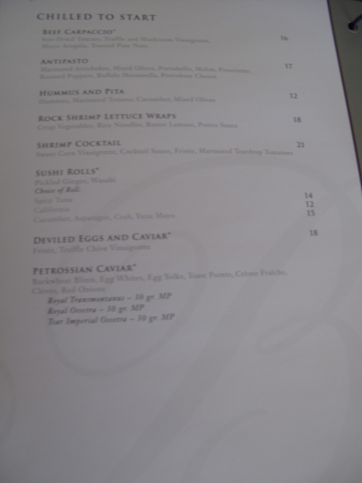 LAS VEGAS DAZE Bellagio Room Service Menu