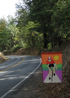 Colorful road cyclist flag along Skyline Road