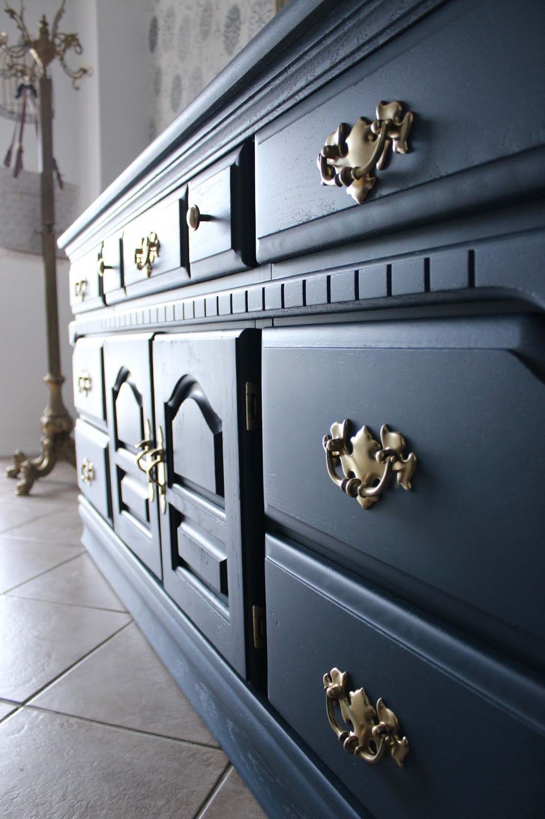 Retiqued by Rae Bond Navy Blue and Bright Gold Dresser