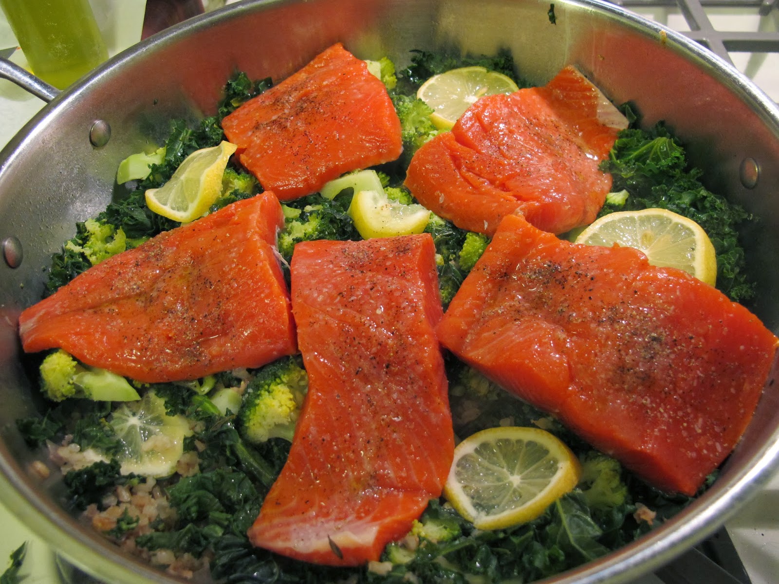 Dinner Place OnePan Salmon and Kale on Brown Rice