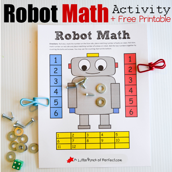 Robot Themed Math Activity and Free Printable for Kids