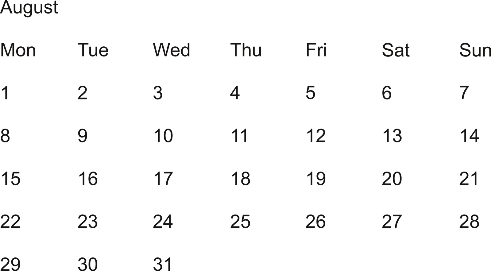 Printable Blank PDF August 2011 Monthly Calendar 