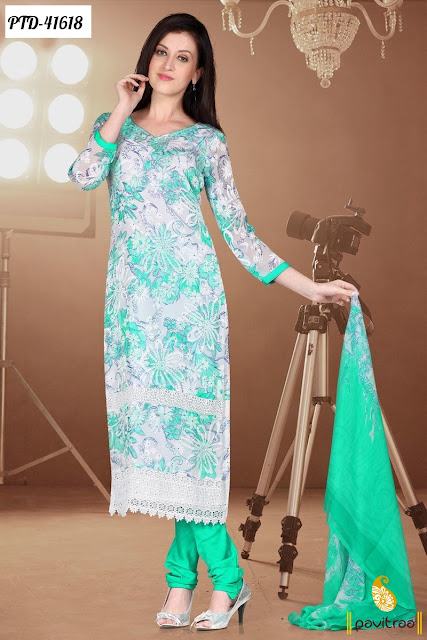 Green Off White Printed Casual Salwar Suits at lowest price 
