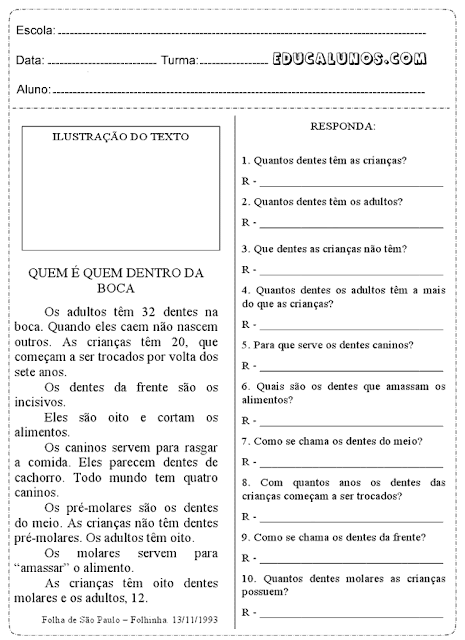 Interpretação de texto com o tema: Quem é dentro da boca