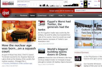screenshot of CNET news site in the Wayback Machine as it appeared on July 4 2013