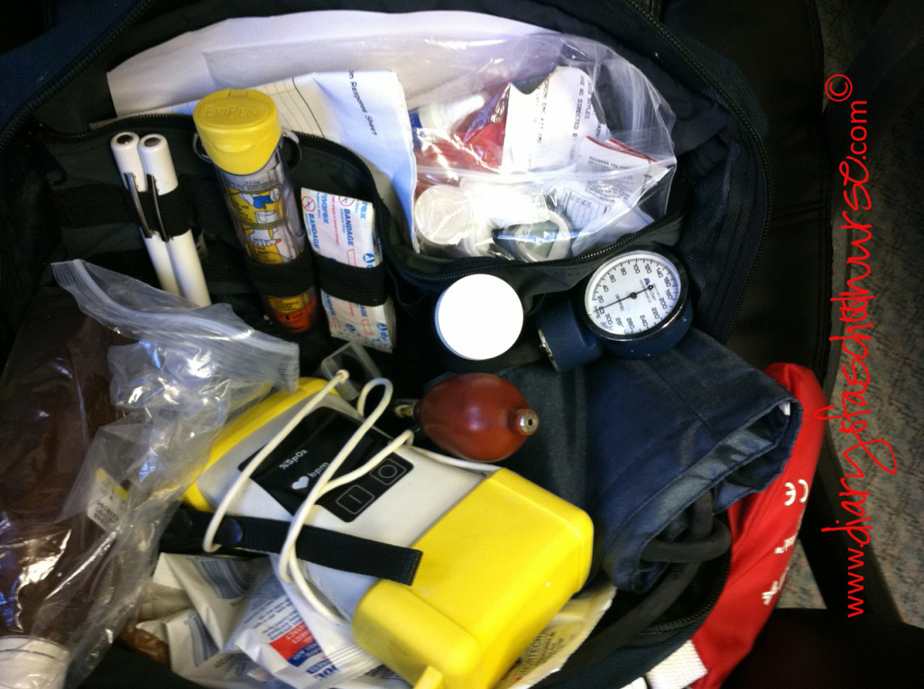 Diary Of A School Nurse Emergency Bag For Nurses Here Is The Bag Unzipped It Opens All Way Open And So I Can See Everything Have Inside