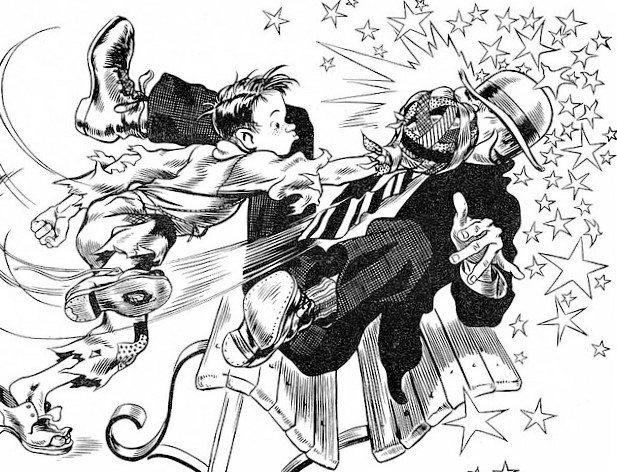 illustration by Robert McCloskey of a boy slamming a man's head