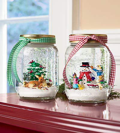 Recycled Jar Snow Globe Ornaments