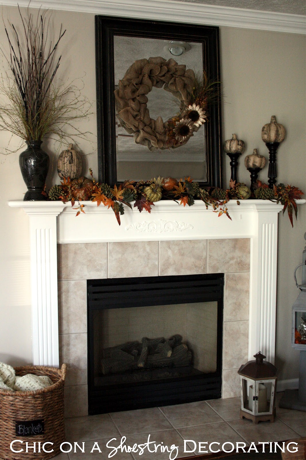 Chic on a Shoestring Decorating Burlap Fall Mantle