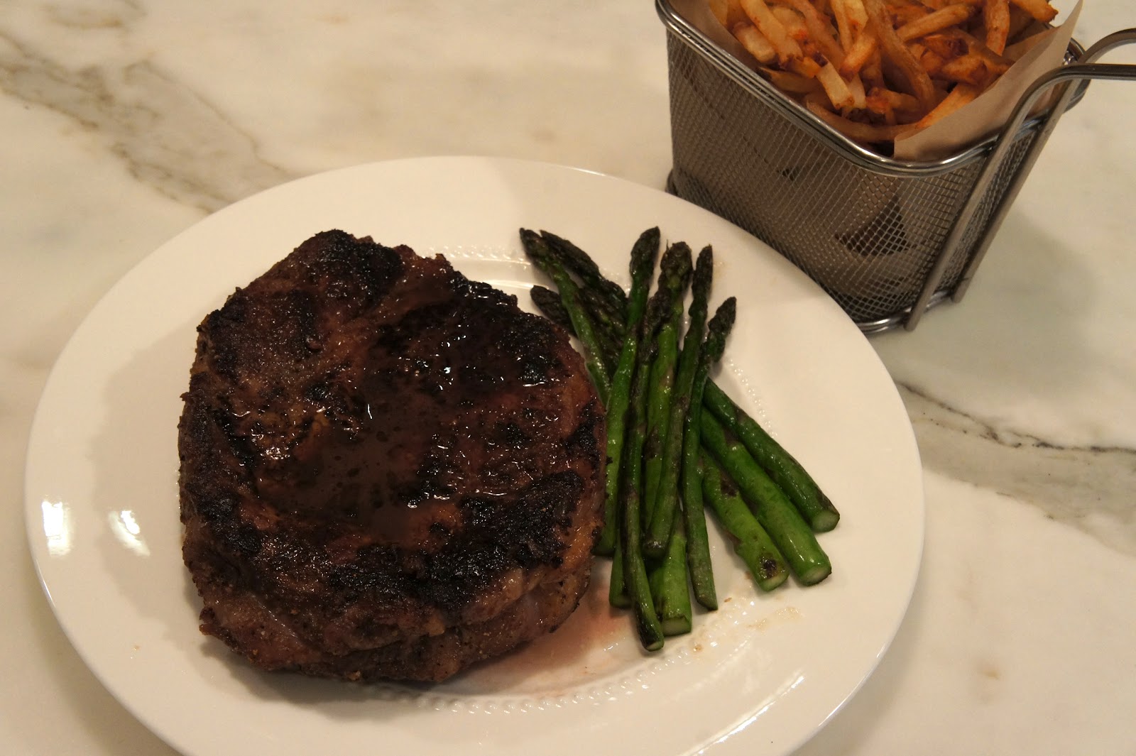 Pan Roasted Rib Steaks with Porcini Rub and Bordelaise Sauce, Duck Fat