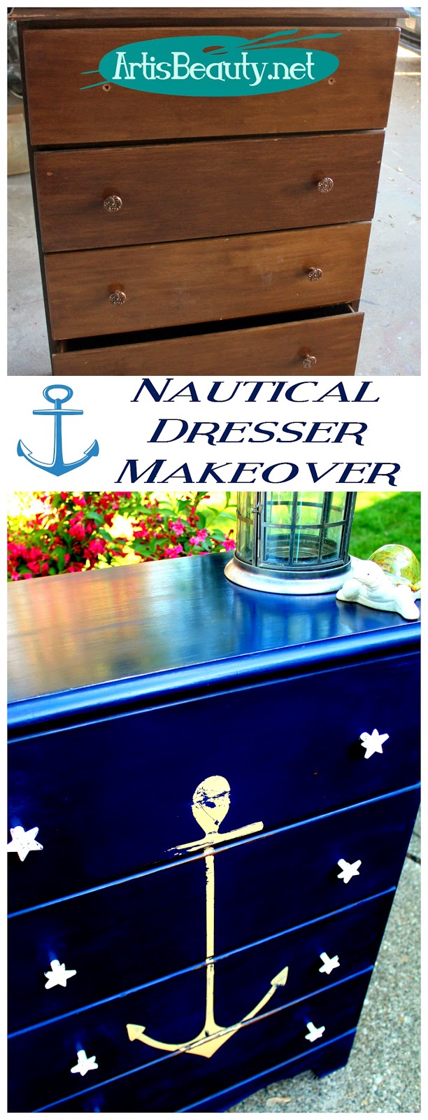 ART IS BEAUTY Vintage ANCHOR Nautical COASTAL dresser MAKEOVER