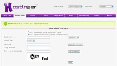 Hosting Gratis dari Idhostinger