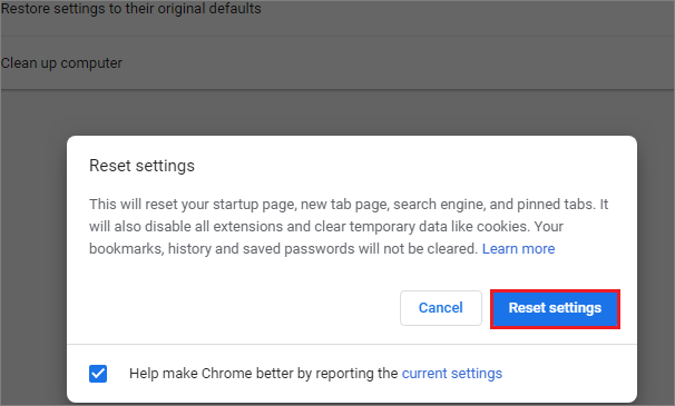 click Reset settings