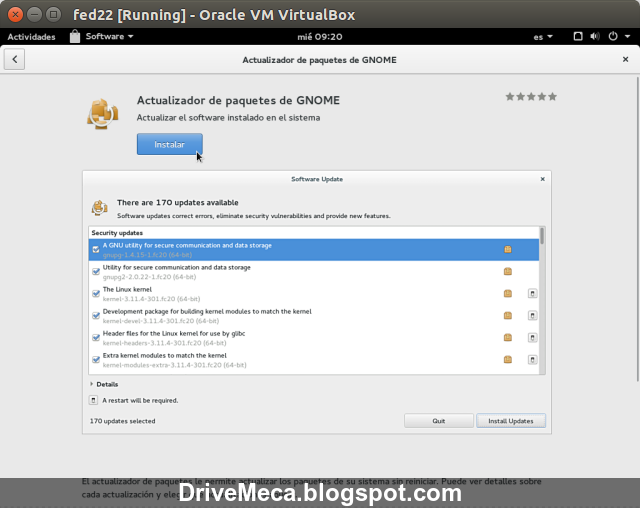 DriveMeca instalando Fedora Linux Workstation 22 paso a paso