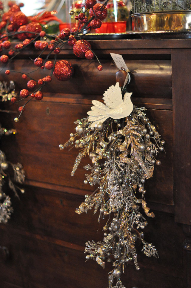 antique dresser with christmas decor