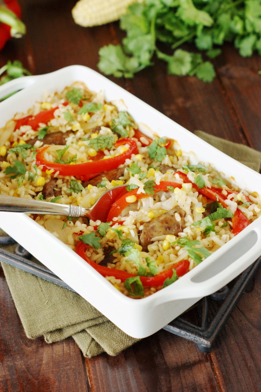 Baked Rice with Sausage, Peppers, & Corn The Kitchen is My Playground