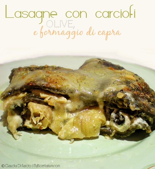 Lasagne con carciofi, olive e formaggio di capra
