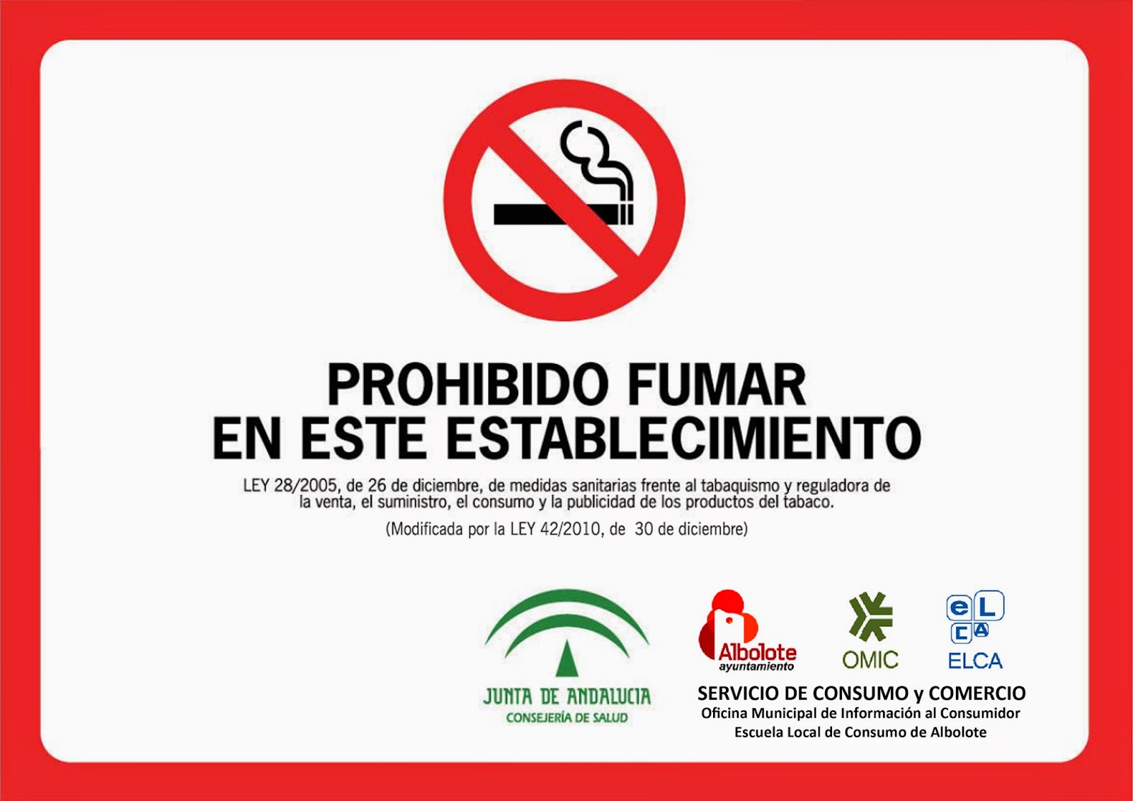 Servicio de Consumo y Comercio Albolote BLOG: Señalización obligatoria de 'Prohibido  Fumar