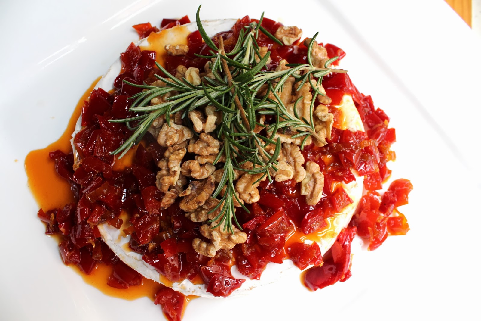 Camembert with Red Pepper (Capsicum) Chilli Jam and Toasted Walnuts