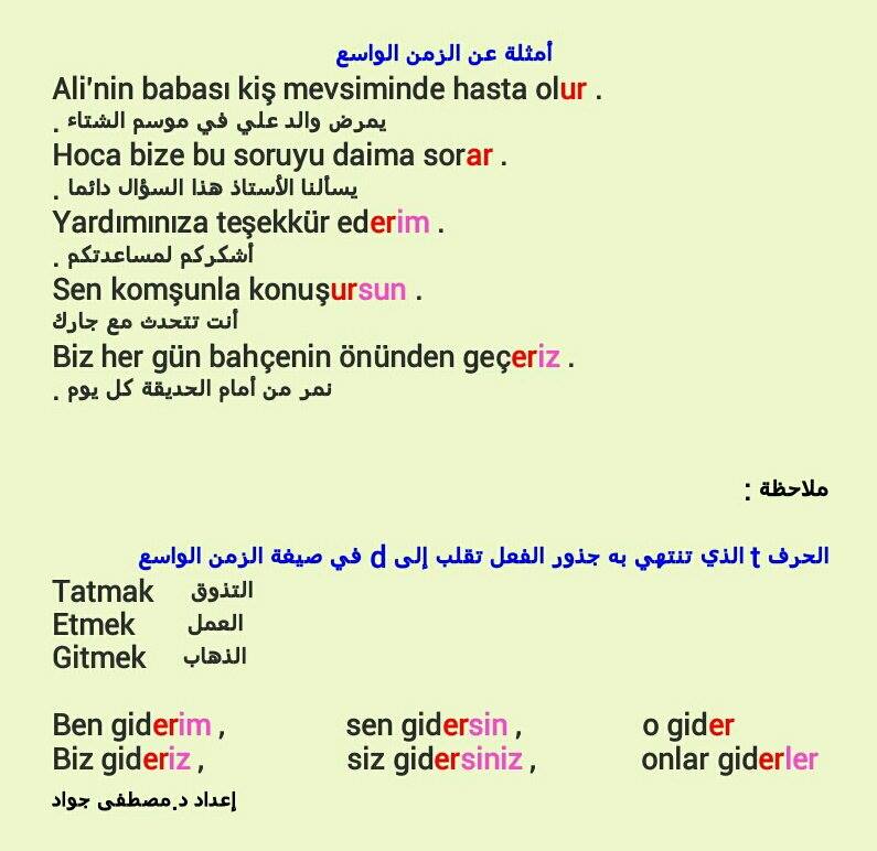 تركيا جنة الارض الزمن الواسع في اللغة التركية صيغته و نفيه و استفهامه و امثلة