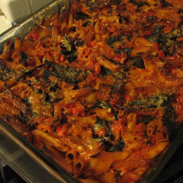 baked penne with marinara, red pepper, and spinach
