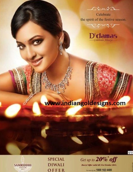 Gold And Diamond Jewellery Designs Sonakshi Sinha In D Damas Diamond Jewellery Ad