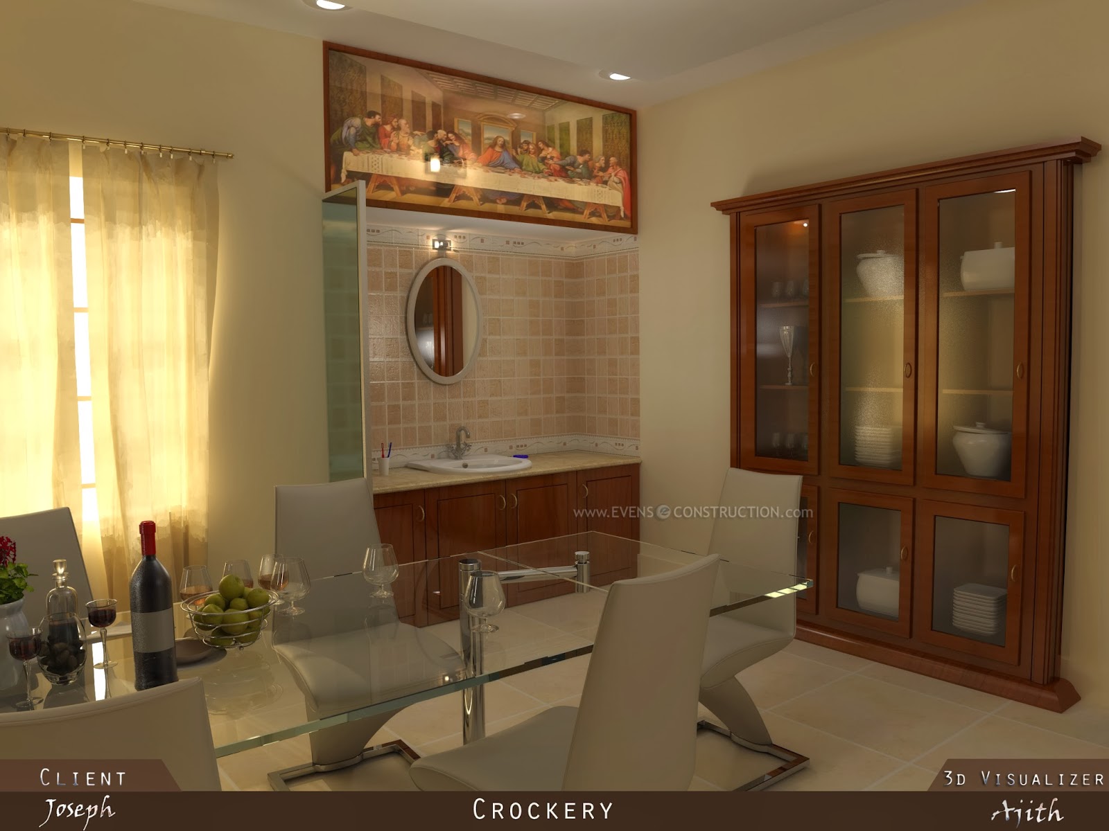 Evens Construction Pvt Ltd Crockery Shelf In Dining Room